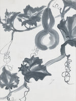 Japanese Shikishi Art Board Vtg Painting Nihonga Picture Hyotan Gourd Vines A521