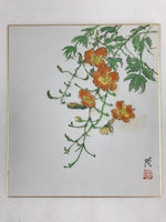 Japanese Shikishi Art Board Vtg Painting Nihonga Picture Orange Cosmos A525