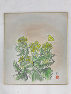 Japanese Shikishi Art Board Vtg Painting Nihonga Picture Yellow Nanohana A527