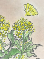 Japanese Shikishi Art Board Vtg Painting Nihonga Picture Yellow Nanohana A527