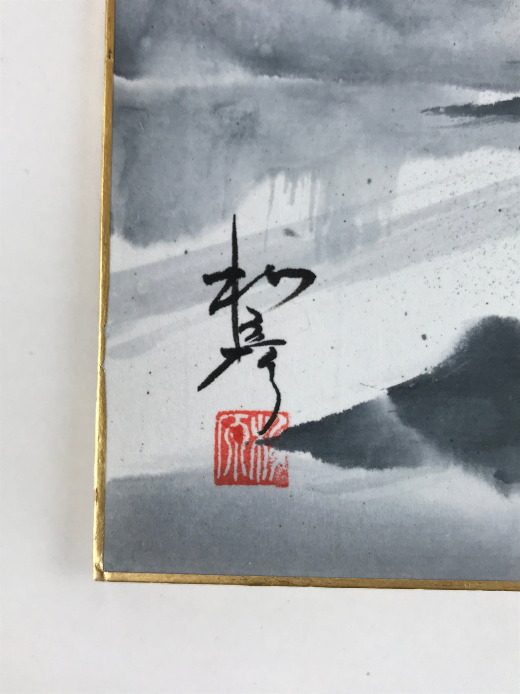 Japanese Shikishi Art Board Vtg Sumi-e Waterfall Landscape Monochrome A628