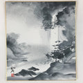 Japanese Shikishi Art Board Vtg Sumi-e Waterfall Landscape Monochrome A628