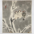 Japanese Shikishi Art Board Vtg Three Birds On Tree Winter Gray Brown A629