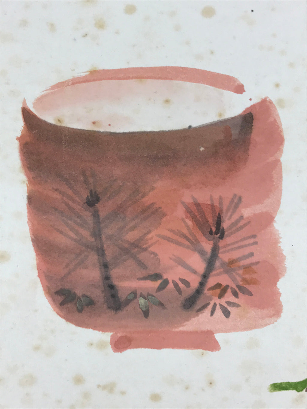 Japanese Shikishi Art Board Water Cup Vtg Sakura Flower Painting Red A539