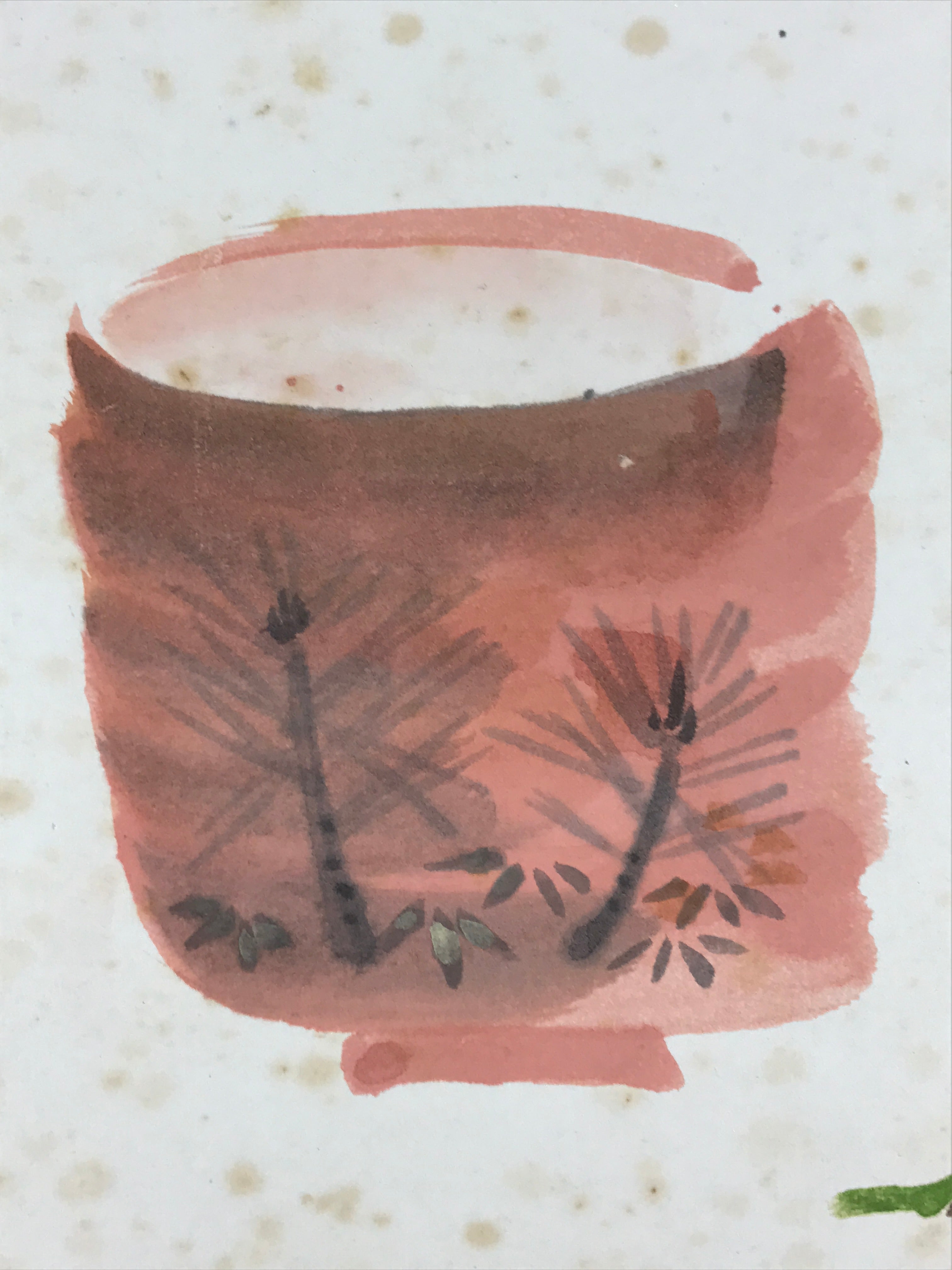 Japanese Shikishi Art Board Water Cup Vtg Sakura Flower Painting Red A539