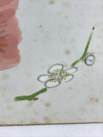 Japanese Shikishi Art Board Water Cup Vtg Sakura Flower Painting Red A539