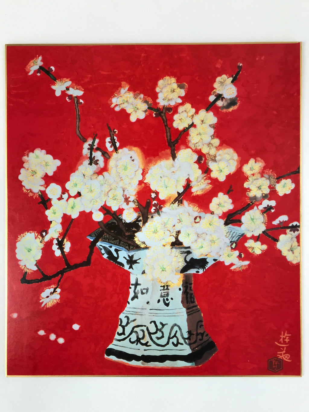 Japanese Shikishi Art Reproduction 4pcs Ogura Yuki Four Seasons Flowers A641