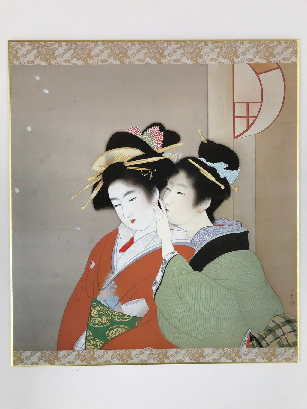 Japanese Shikishi Printed Reproduction Shoen Uemura Shunsho Geisha Kimono A607