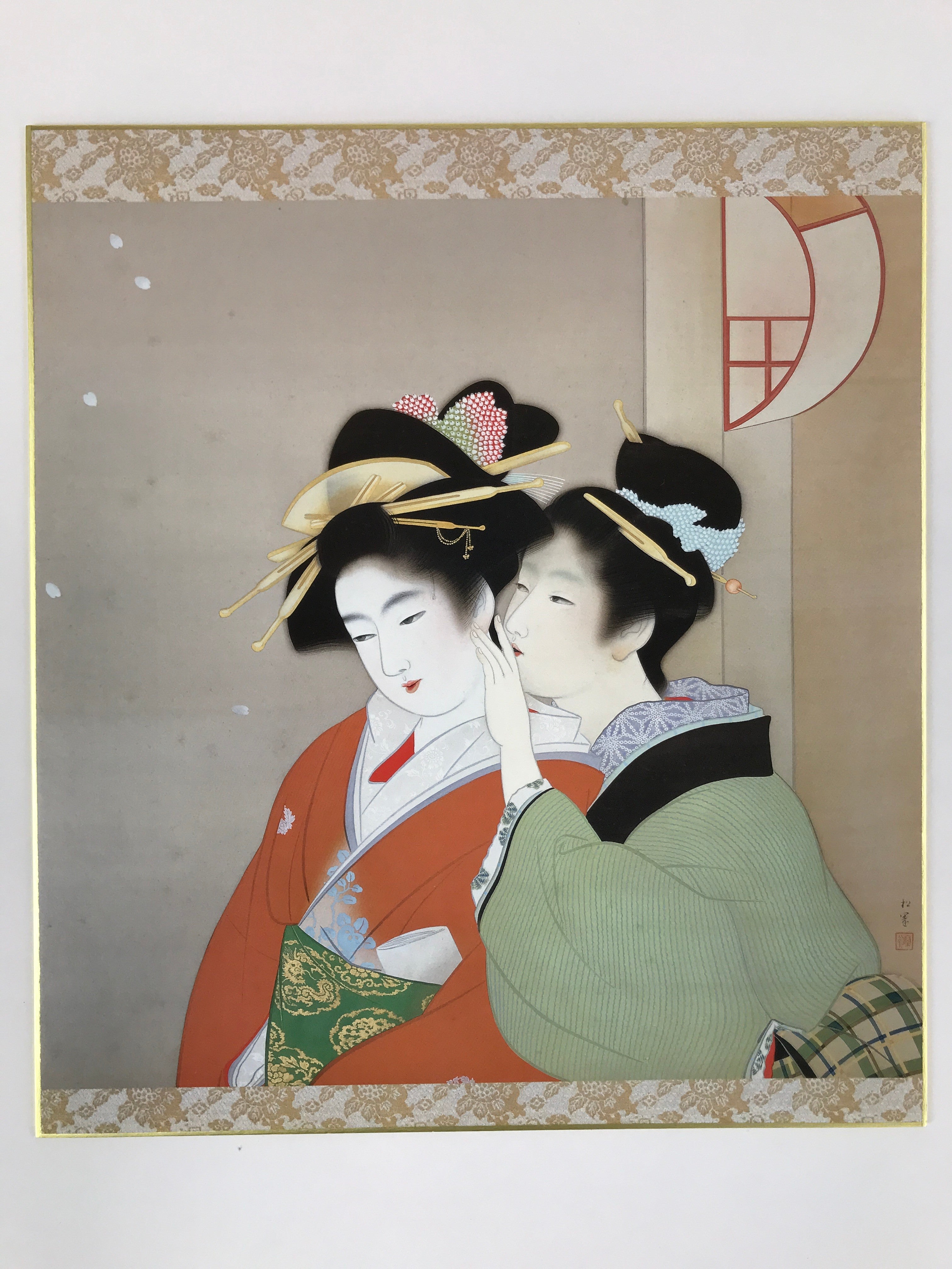 Japanese Shikishi Printed Reproduction Shoen Uemura Shunsho Geisha Kimono A607