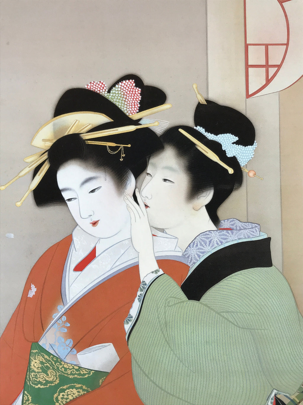 Japanese Shikishi Printed Reproduction Shoen Uemura Shunsho Geisha Kimono A607