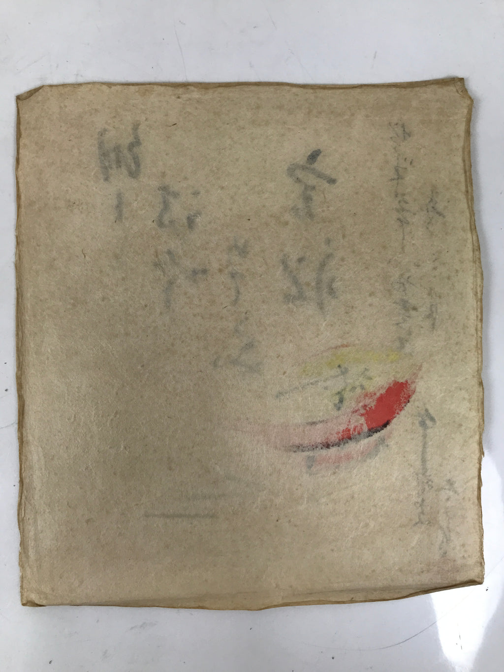 Japanese Shikishi Style Washi Paper Painting Vtg Red Dish Calligraphy Gold FL412