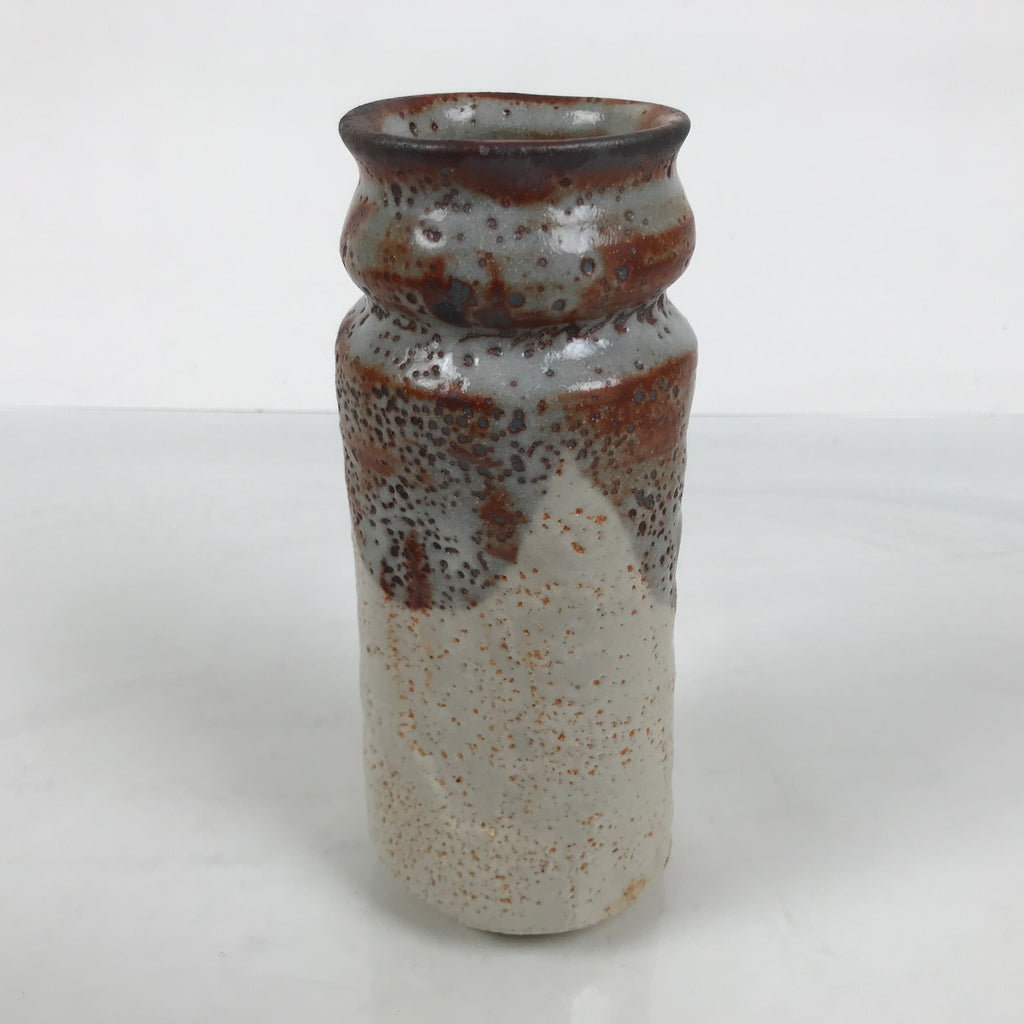 Japanese Shino Ware Ceramic Flower Vase Vtg Hanaire Pottery White Wood Box PX808
