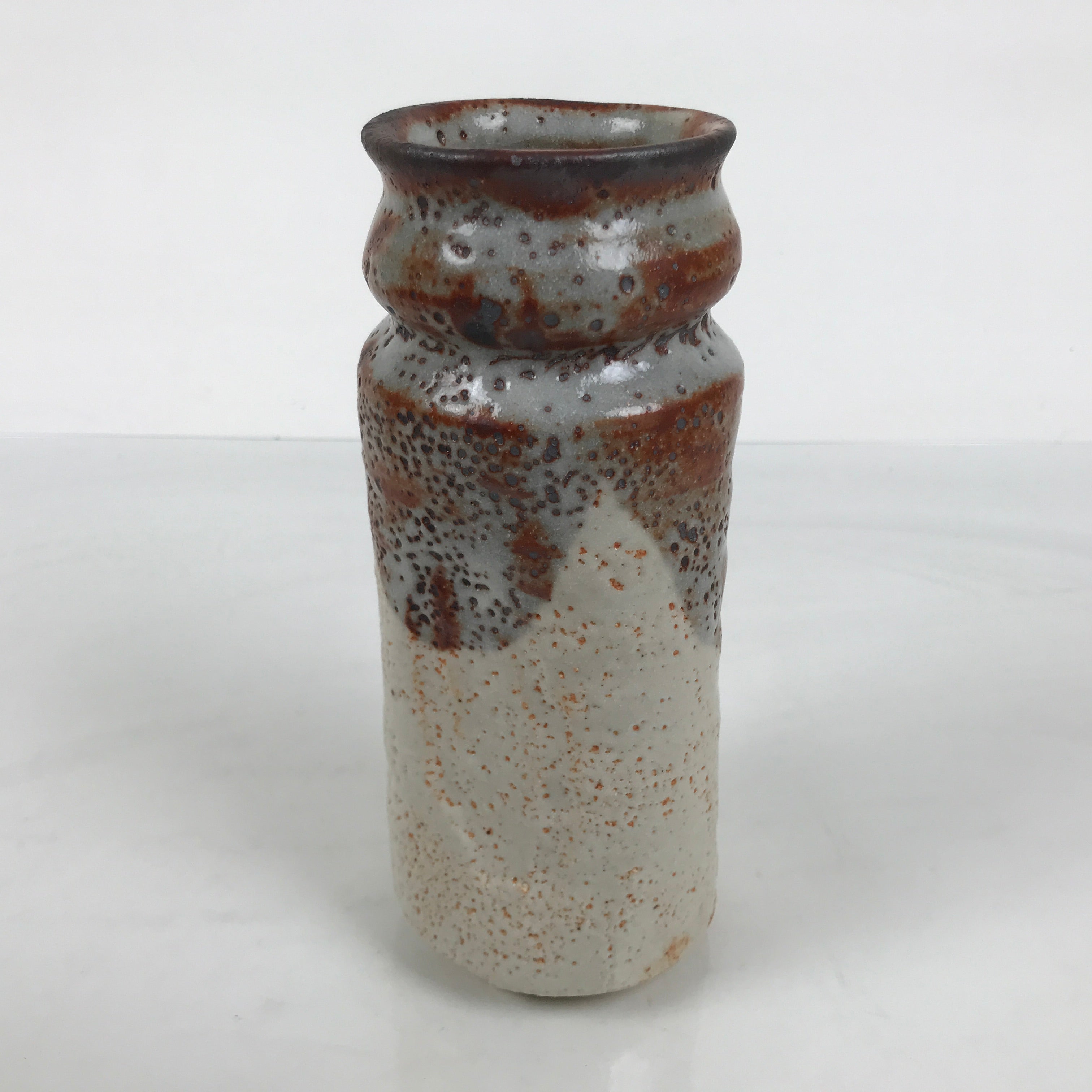 Japanese Shino Ware Ceramic Flower Vase Vtg Hanaire Pottery White Wood Box PX808