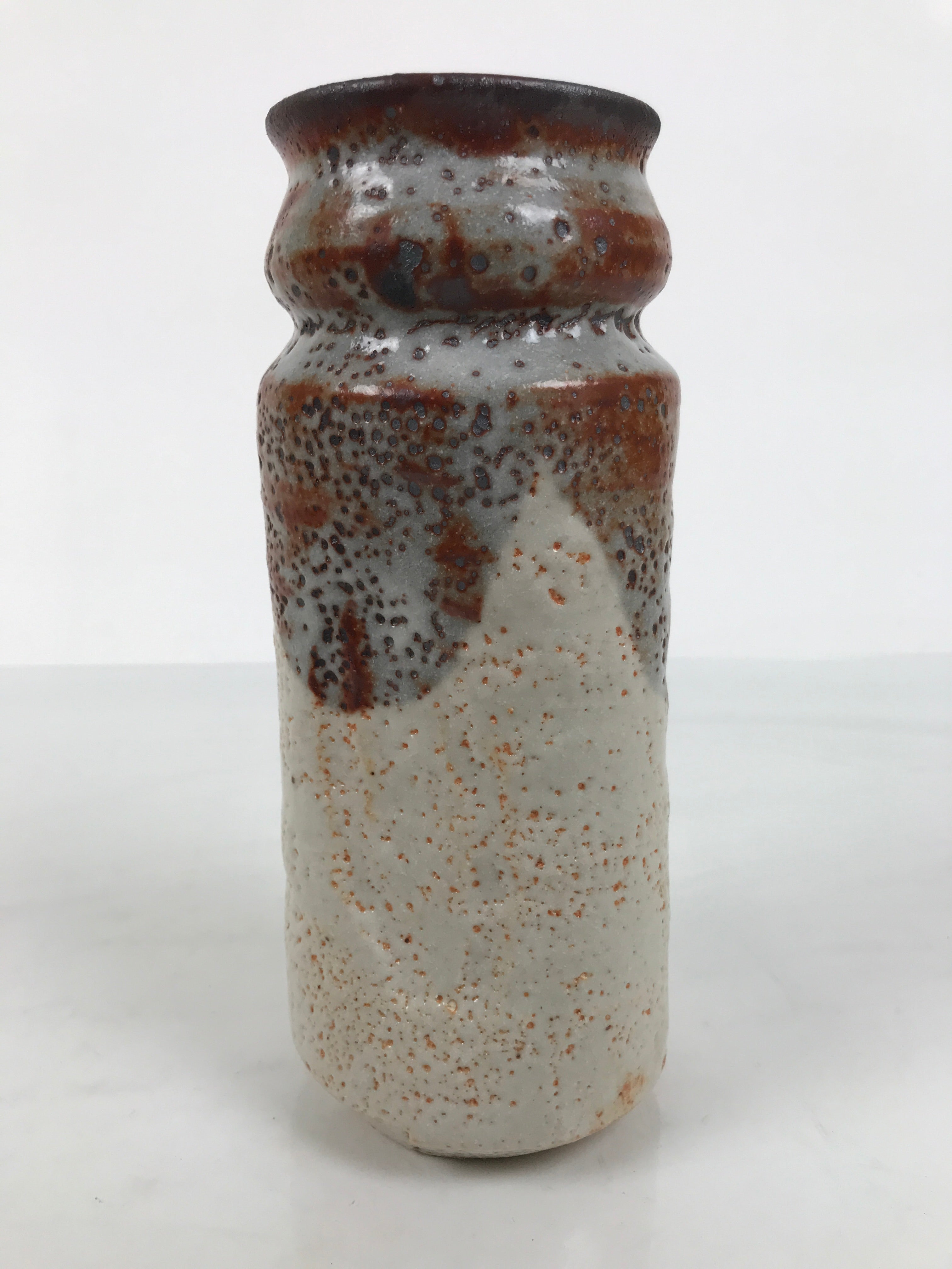 Japanese Shino Ware Ceramic Flower Vase Vtg Hanaire Pottery White Wood Box PX808