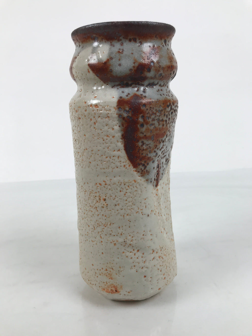Japanese Shino Ware Ceramic Flower Vase Vtg Hanaire Pottery White Wood Box PX808