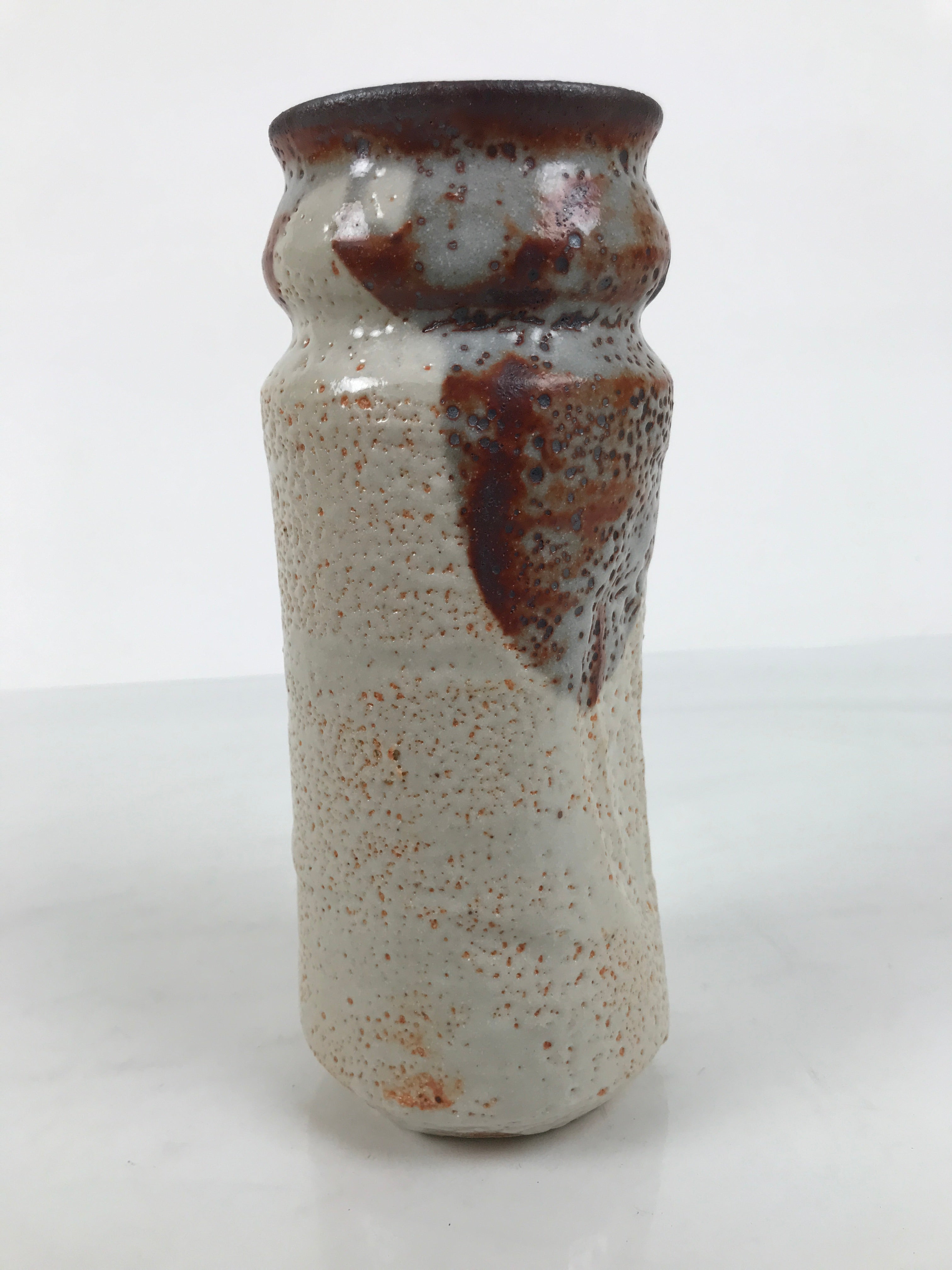 Japanese Shino Ware Ceramic Flower Vase Vtg Hanaire Pottery White Wood Box PX808