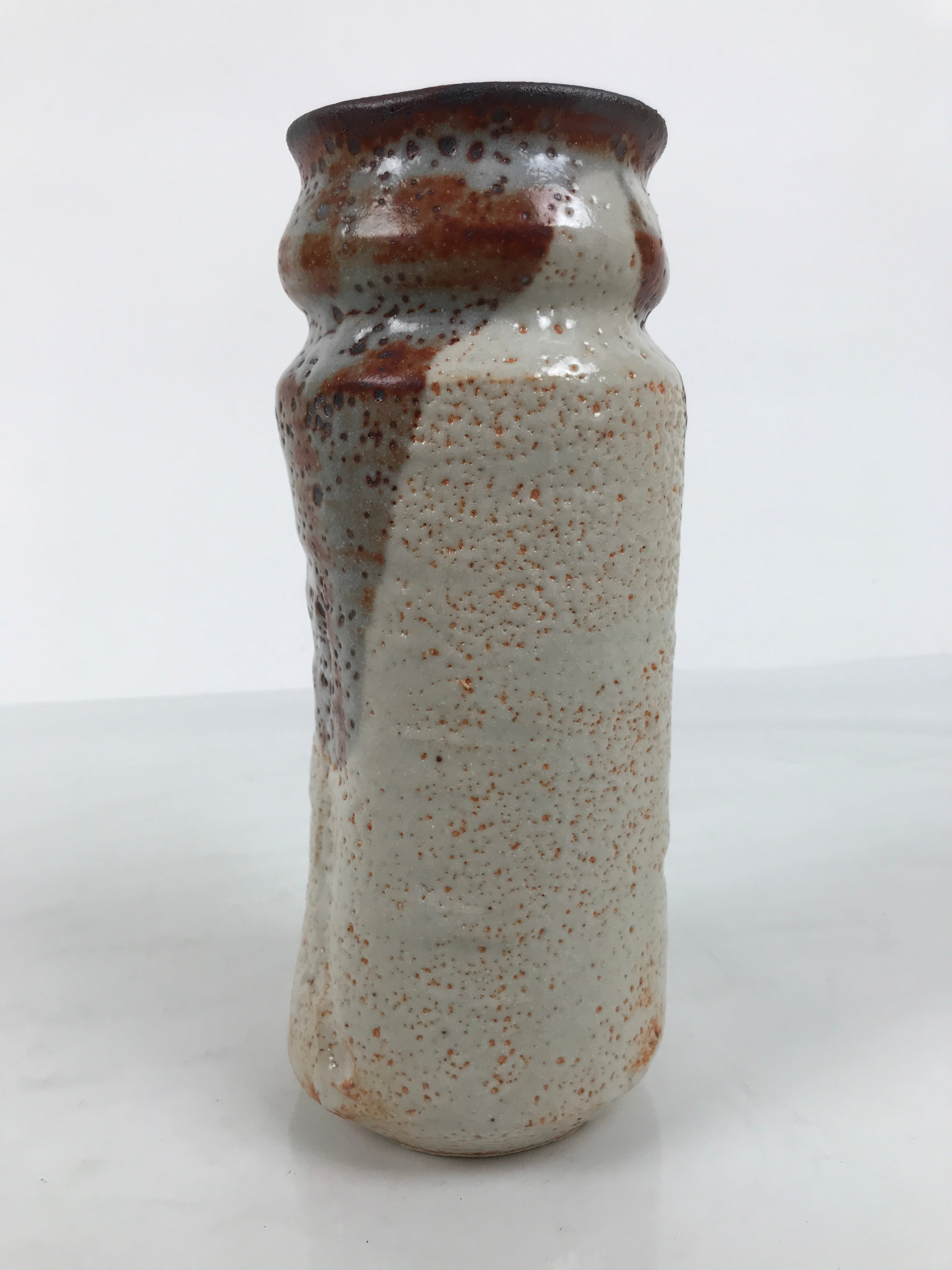Japanese Shino Ware Ceramic Flower Vase Vtg Hanaire Pottery White Wood Box PX808