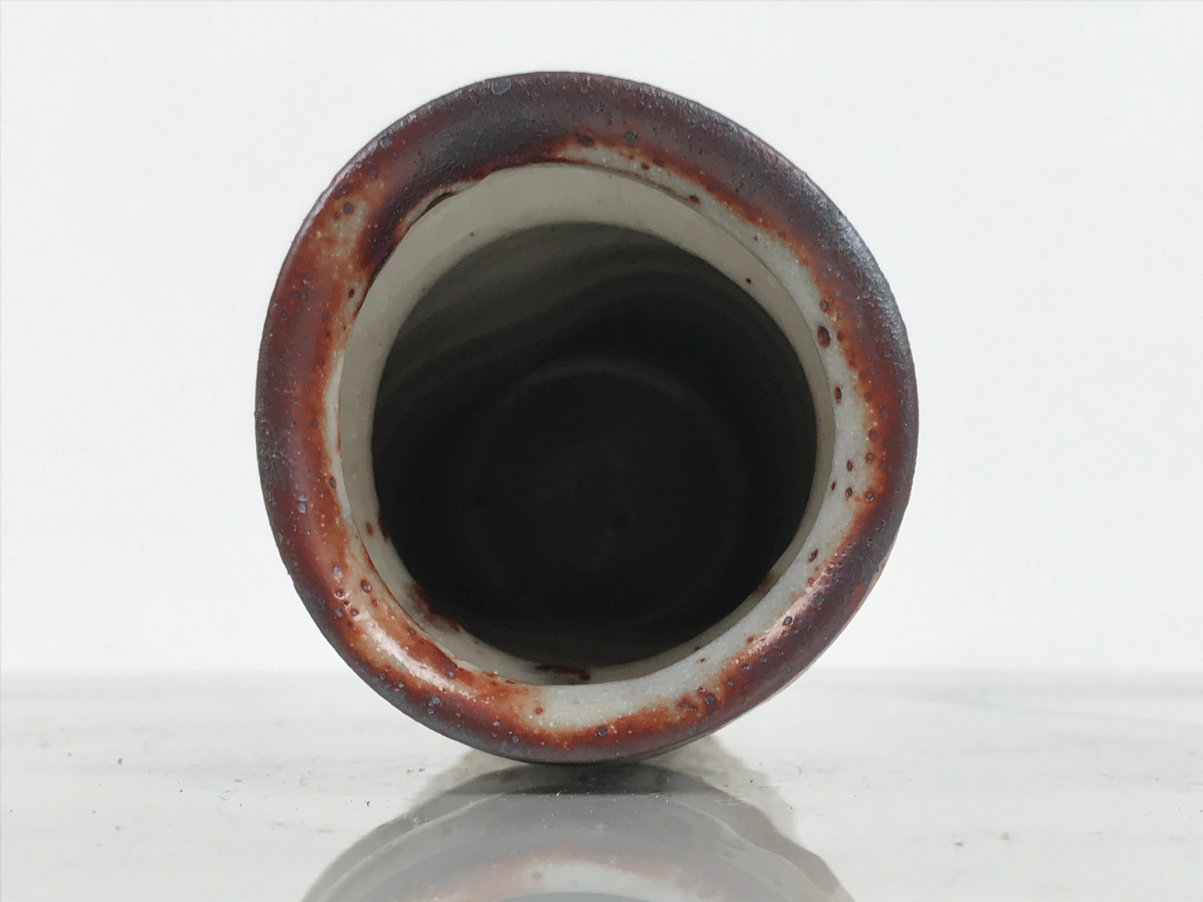 Japanese Shino Ware Ceramic Flower Vase Vtg Hanaire Pottery White Wood Box PX808