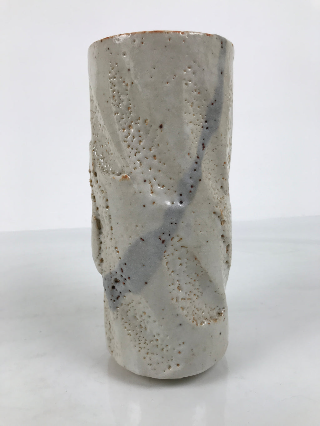 Japanese Shino Ware Ceramic Round Flower Vase Vtg Kabin Pottery Gray Box PX810