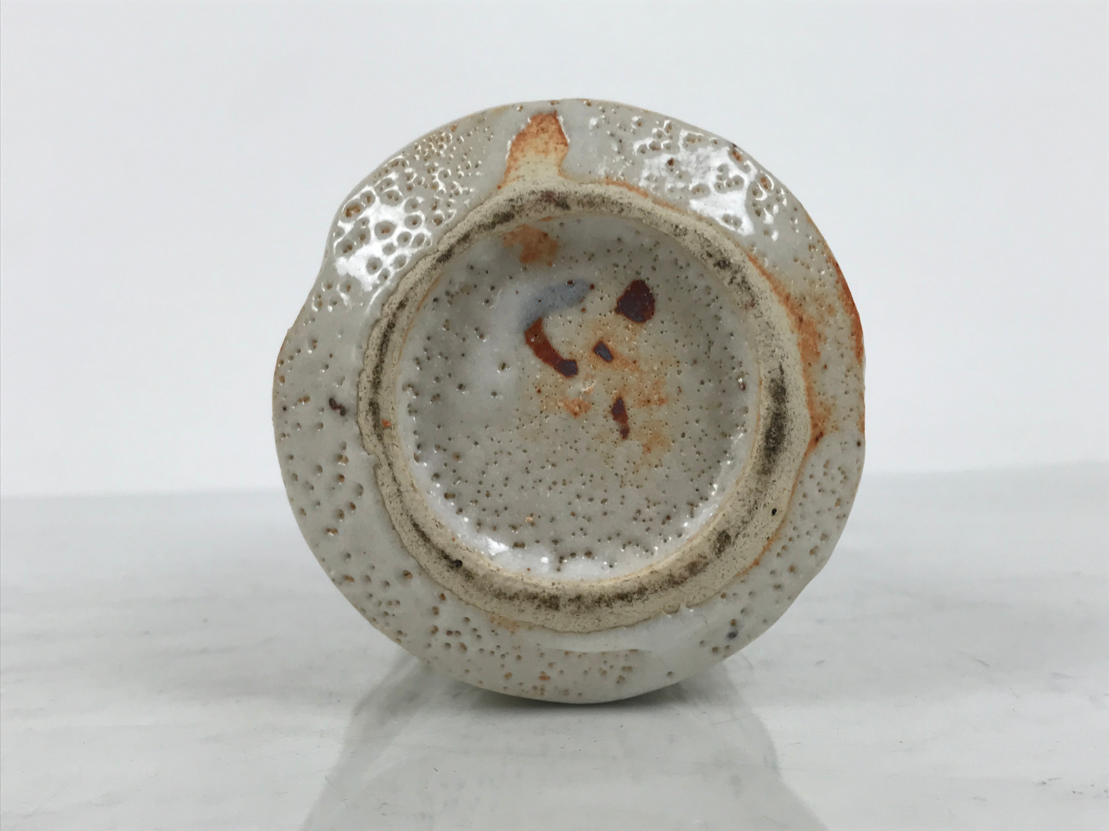Japanese Shino Ware Ceramic Round Flower Vase Vtg Kabin Pottery Gray Box PX810