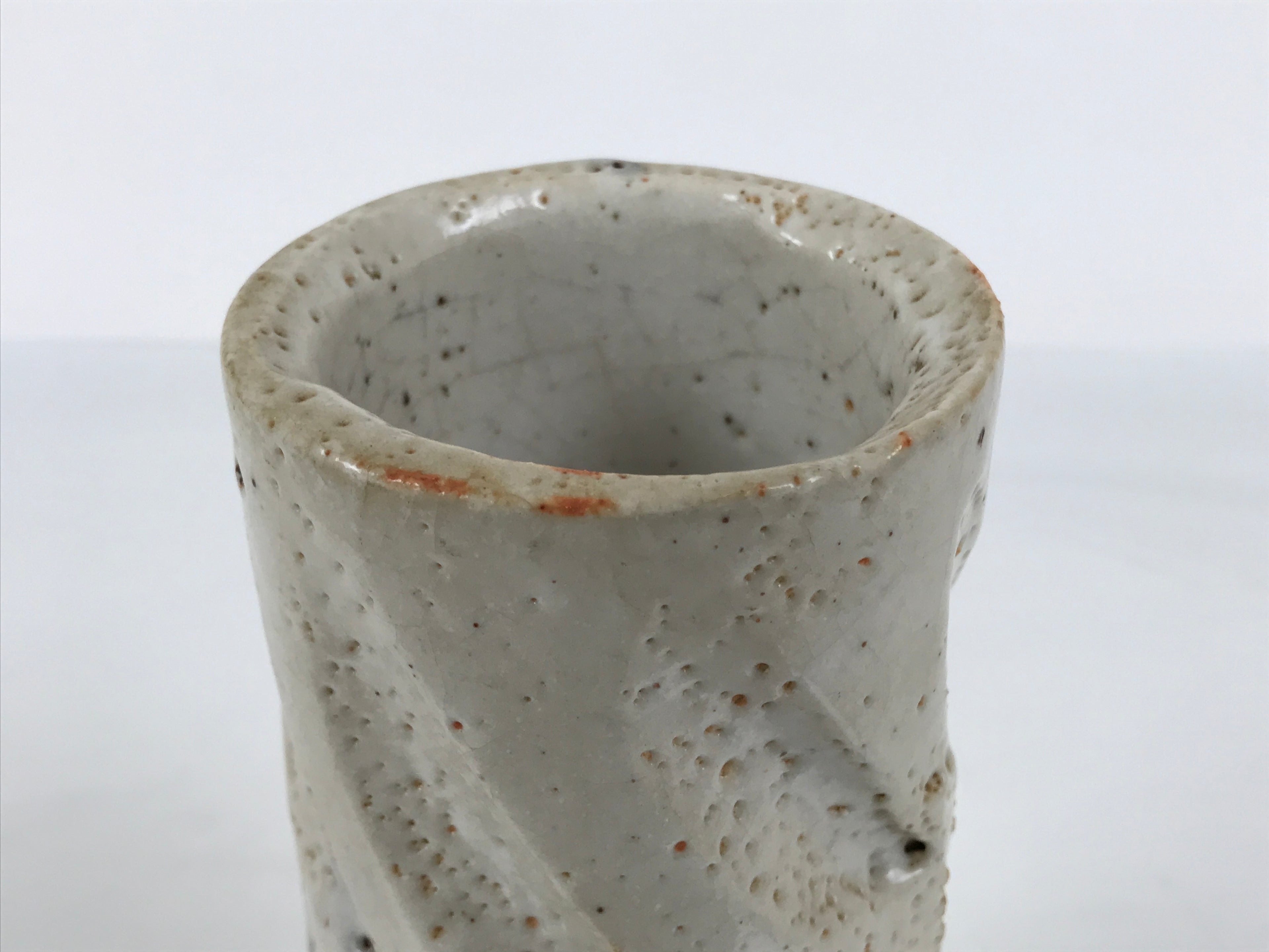 Japanese Shino Ware Ceramic Round Flower Vase Vtg Kabin Pottery Gray Box PX810