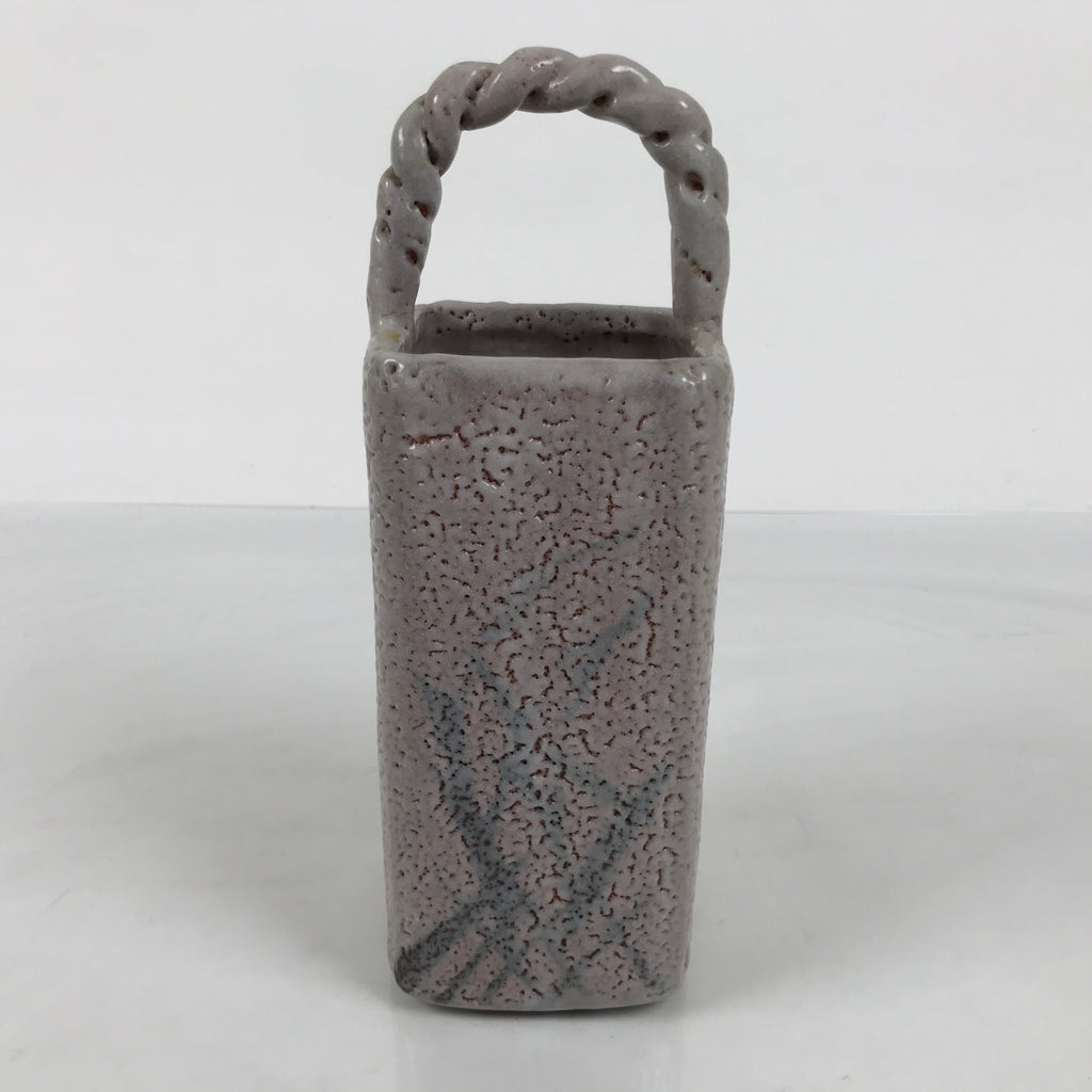 Japanese Shino Ware Ceramic Square Flower Vase Vtg Kabin Pottery Gray Box PX809
