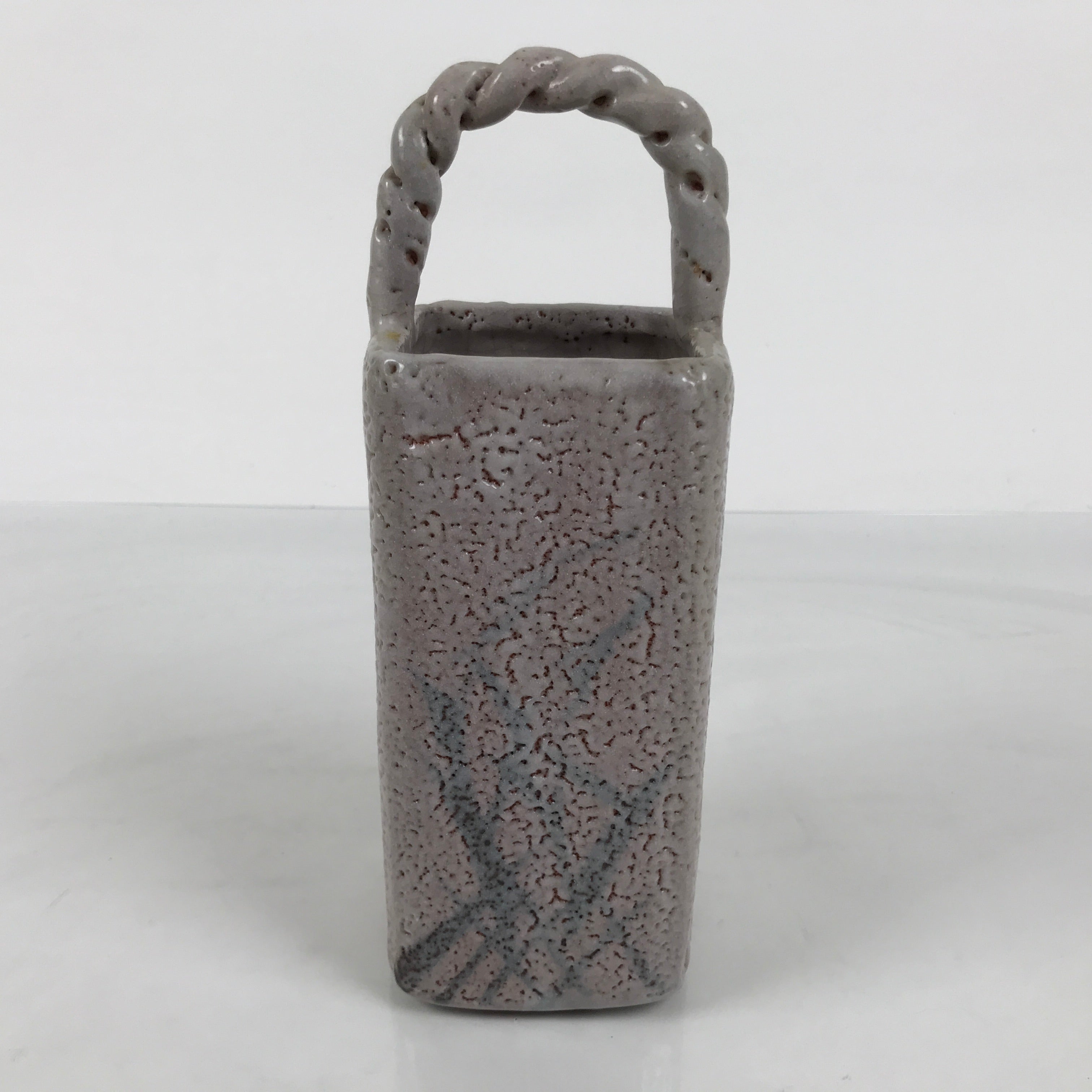 Japanese Shino Ware Ceramic Square Flower Vase Vtg Kabin Pottery Gray Box PX809