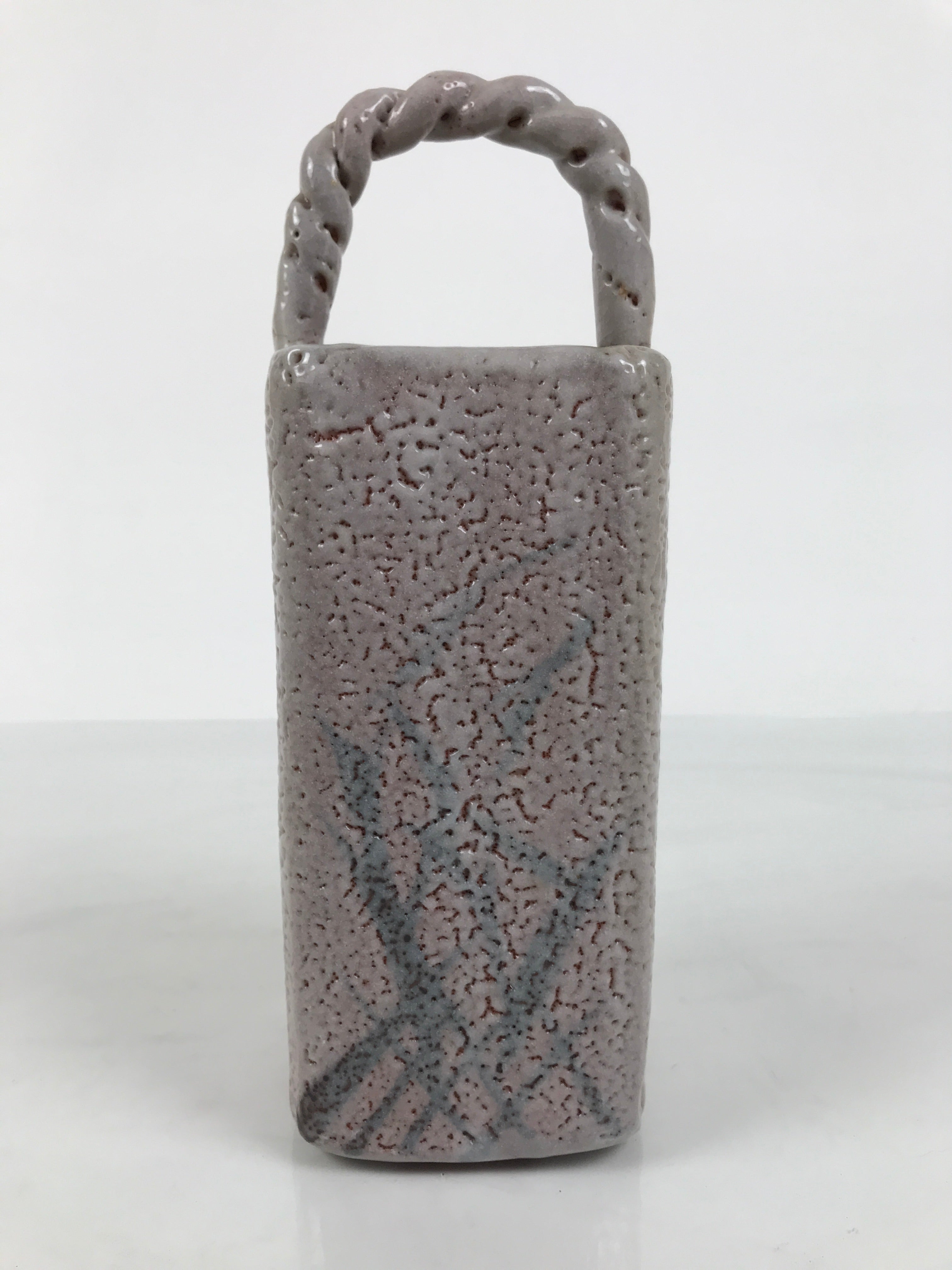 Japanese Shino Ware Ceramic Square Flower Vase Vtg Kabin Pottery Gray Box PX809