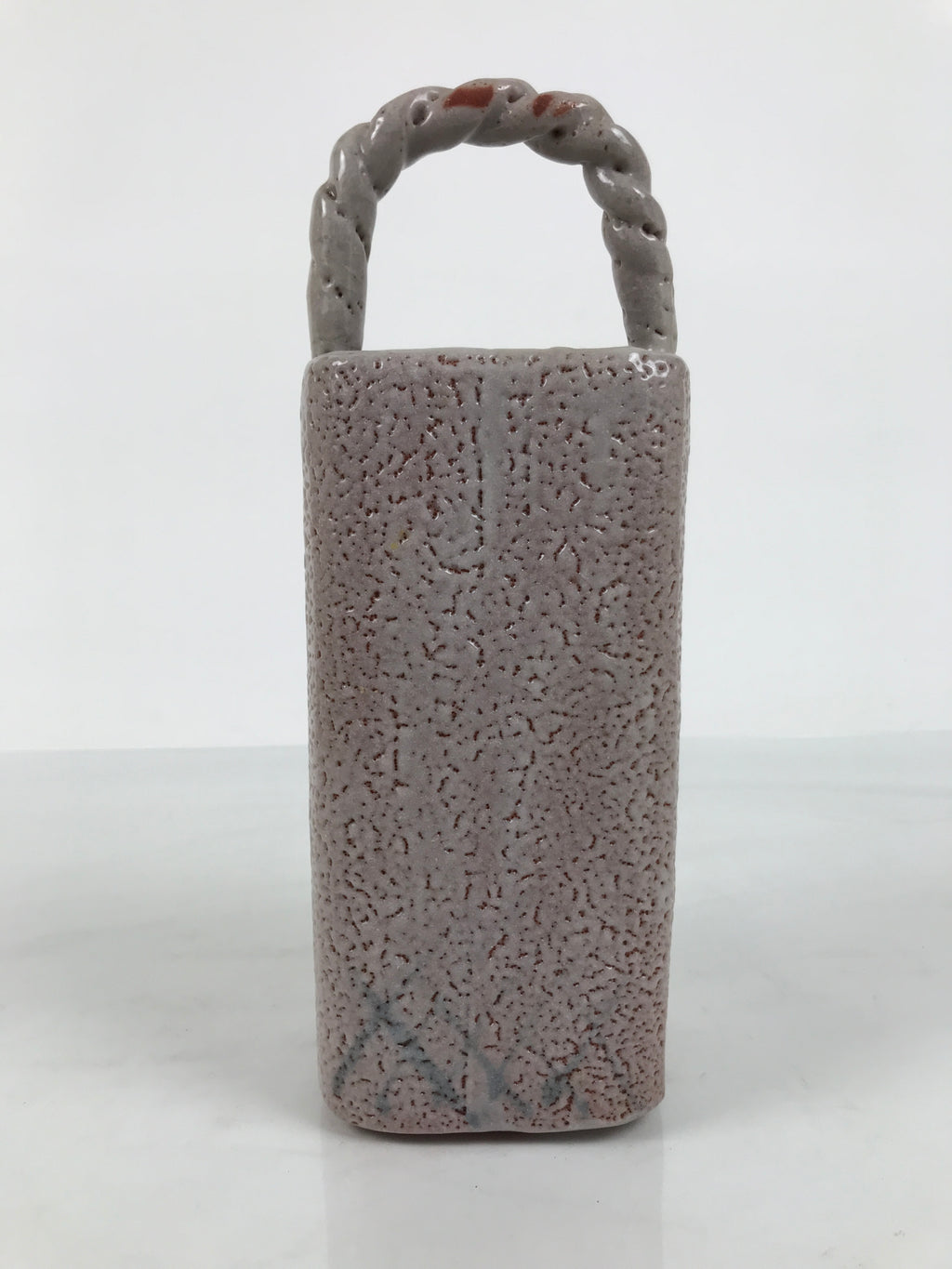 Japanese Shino Ware Ceramic Square Flower Vase Vtg Kabin Pottery Gray Box PX809