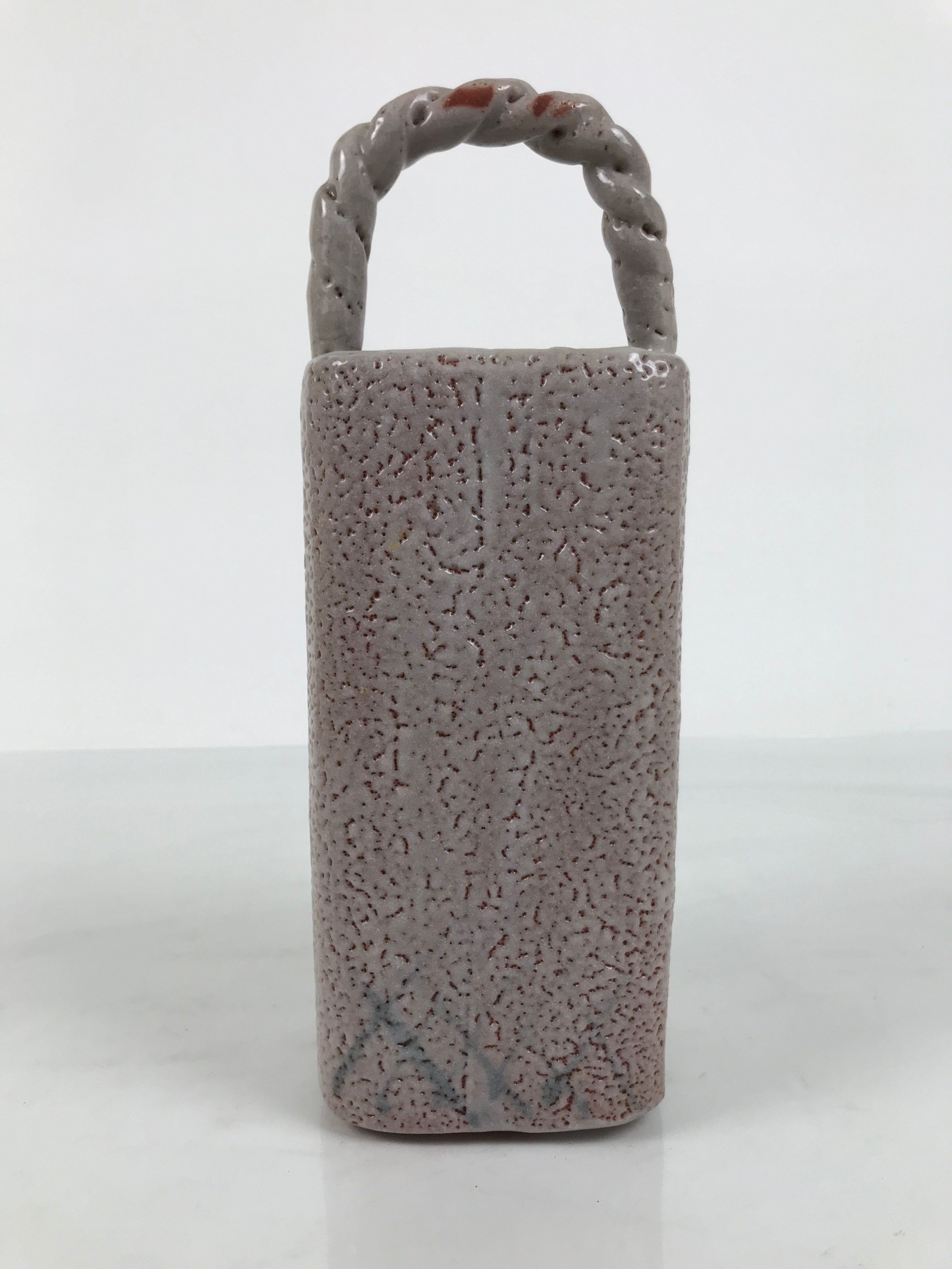 Japanese Shino Ware Ceramic Square Flower Vase Vtg Kabin Pottery Gray Box PX809