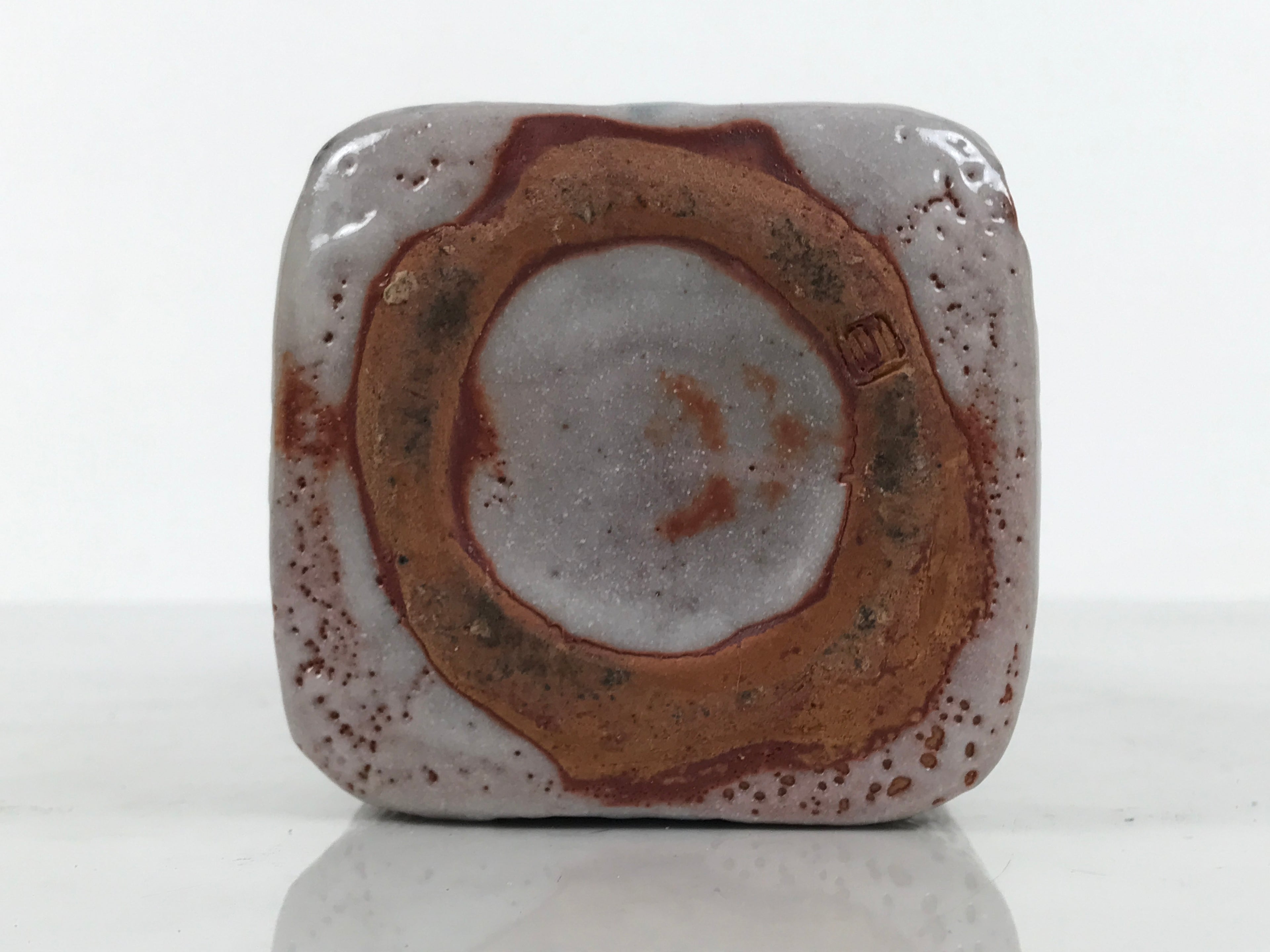 Japanese Shino Ware Ceramic Square Flower Vase Vtg Kabin Pottery Gray Box PX809