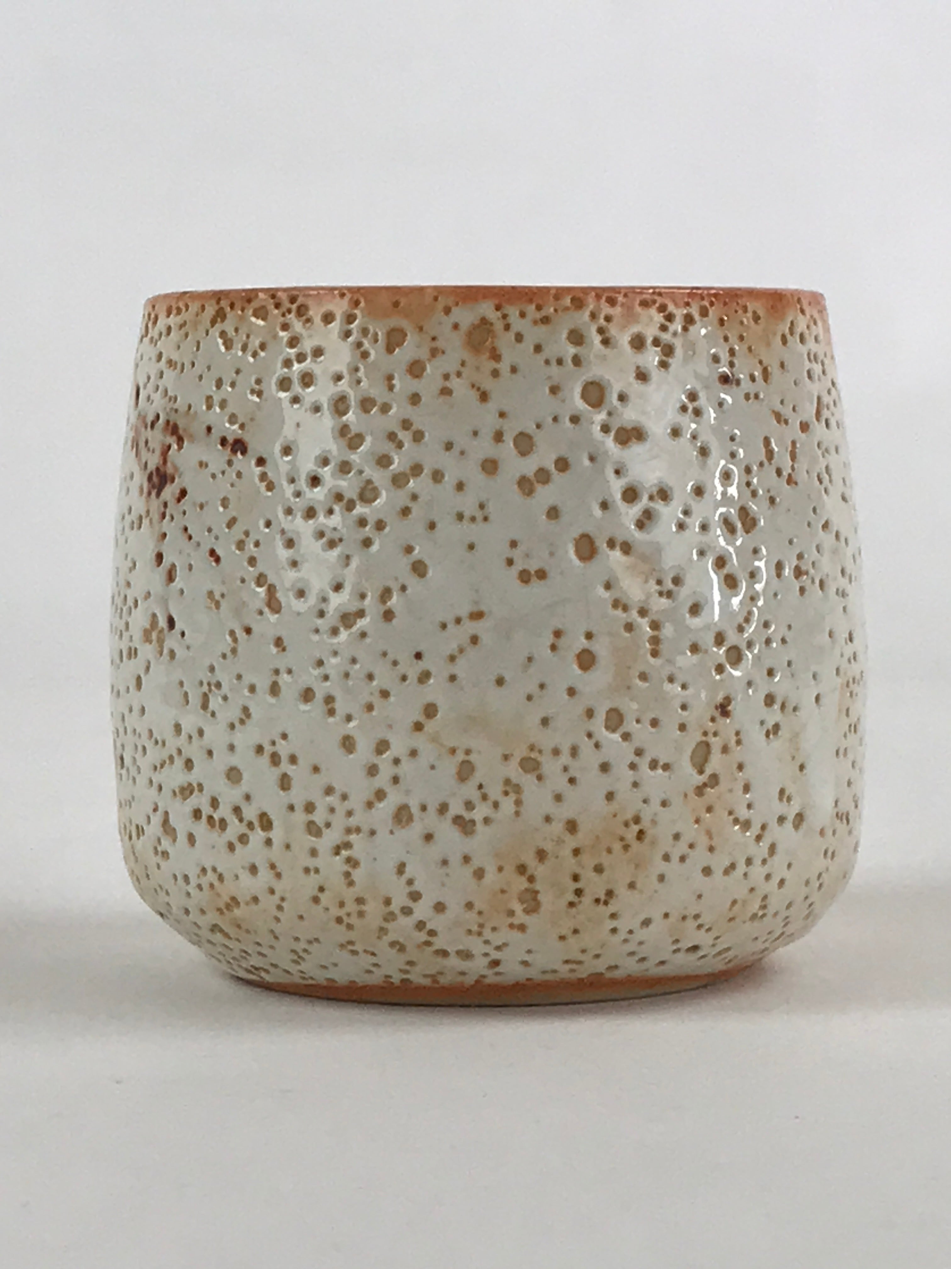 Japanese Shinoware Ceramic Yunomi Teacup Vtg Pottery Bamboo Red Brown TC343