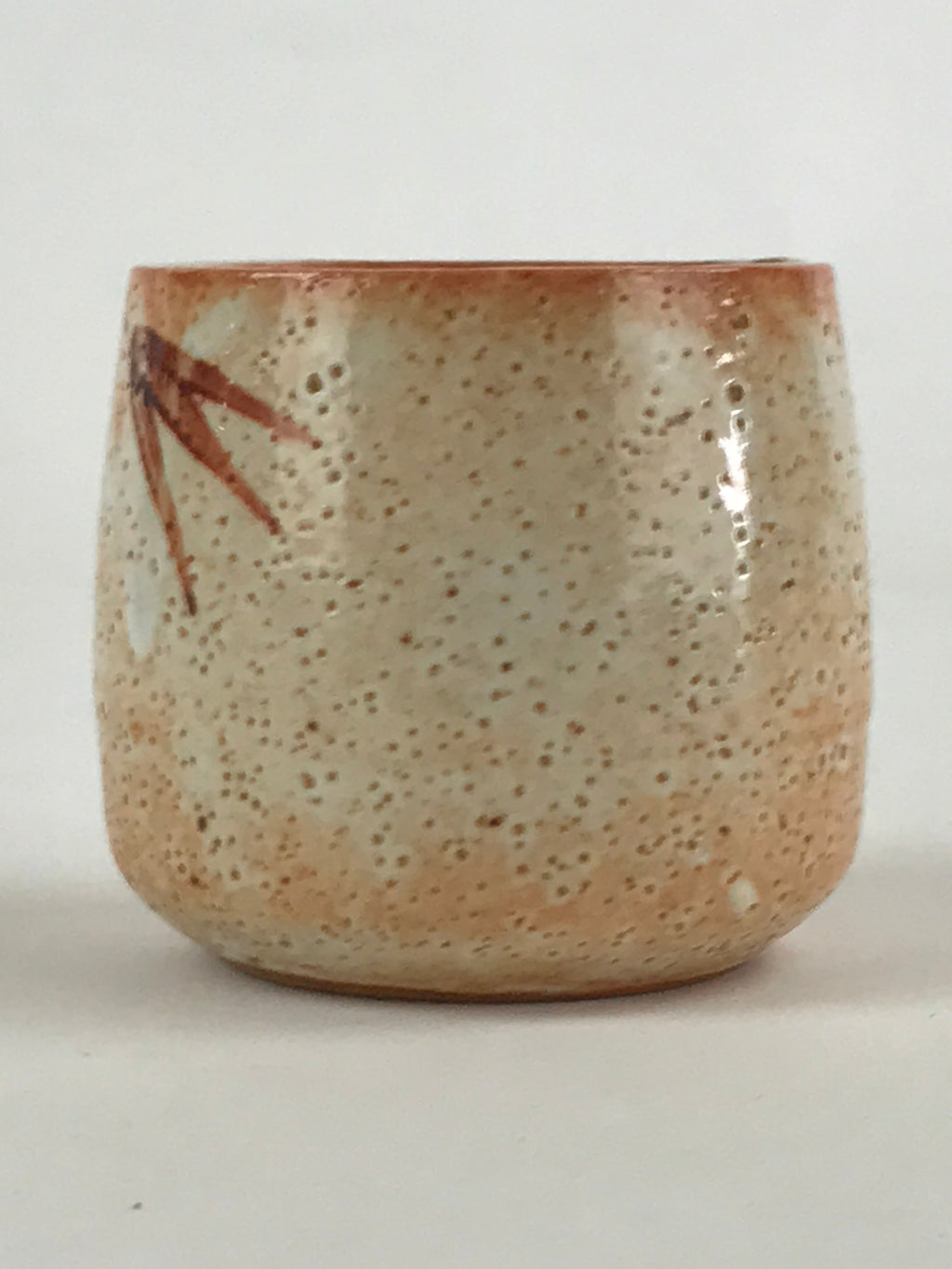 Japanese Shinoware Ceramic Yunomi Teacup Vtg Pottery Bamboo Red Brown TC345