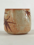 Japanese Shinoware Ceramic Yunomi Teacup Vtg Pottery Bamboo Red Brown TC345