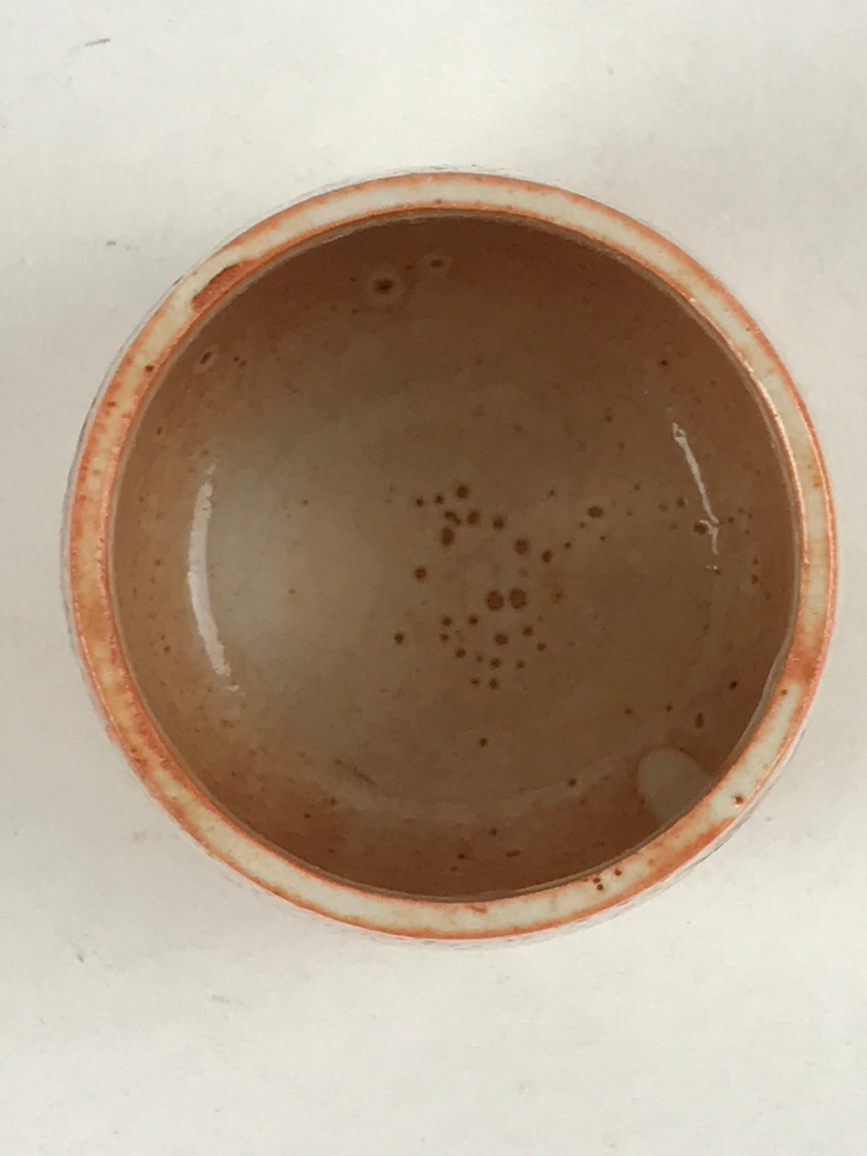 Japanese Shinoware Ceramic Yunomi Teacup Vtg Pottery Bamboo Red Brown TC345