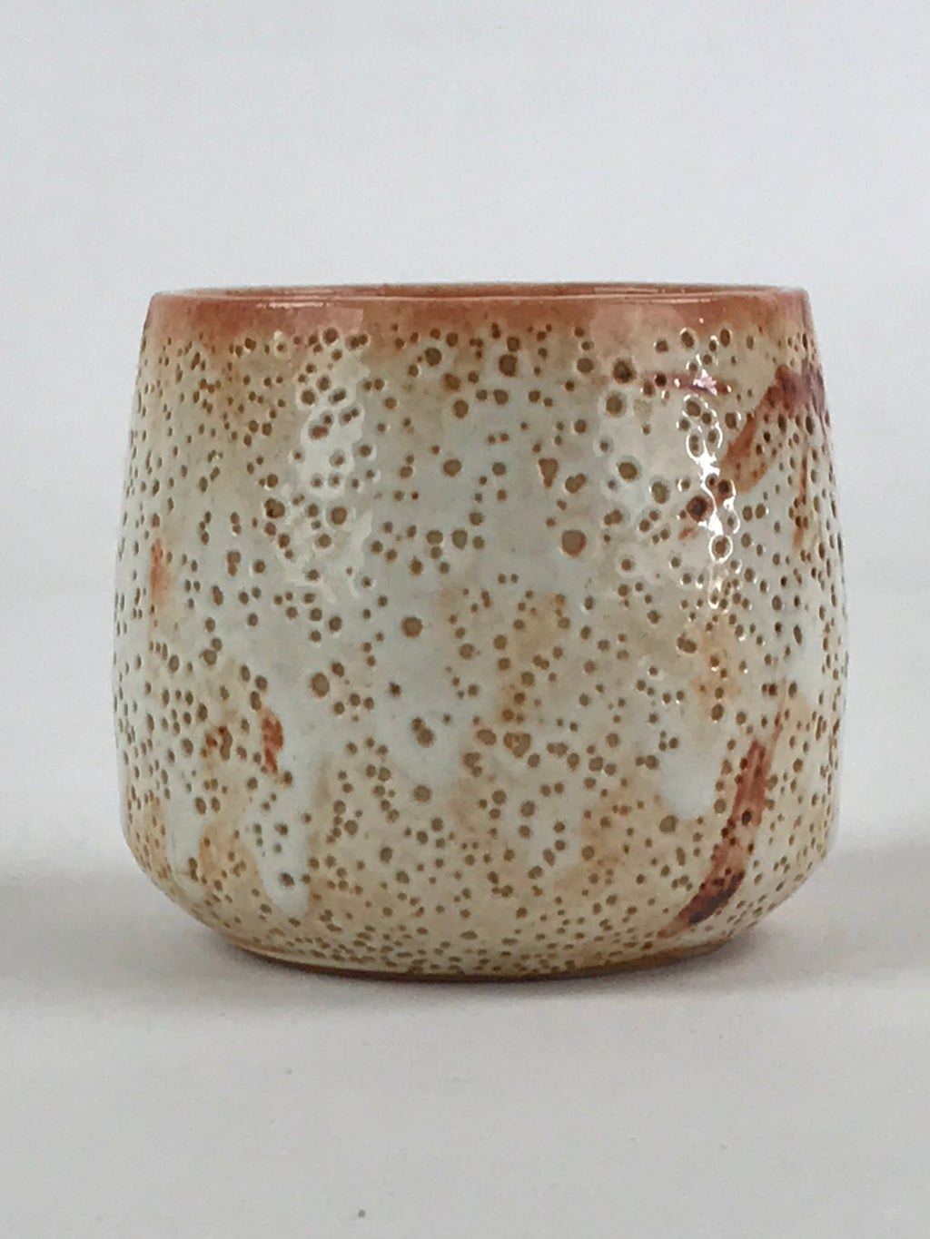 Japanese Shinoware Ceramic Yunomi Teacup Vtg Pottery Bamboo Red Brown TC347