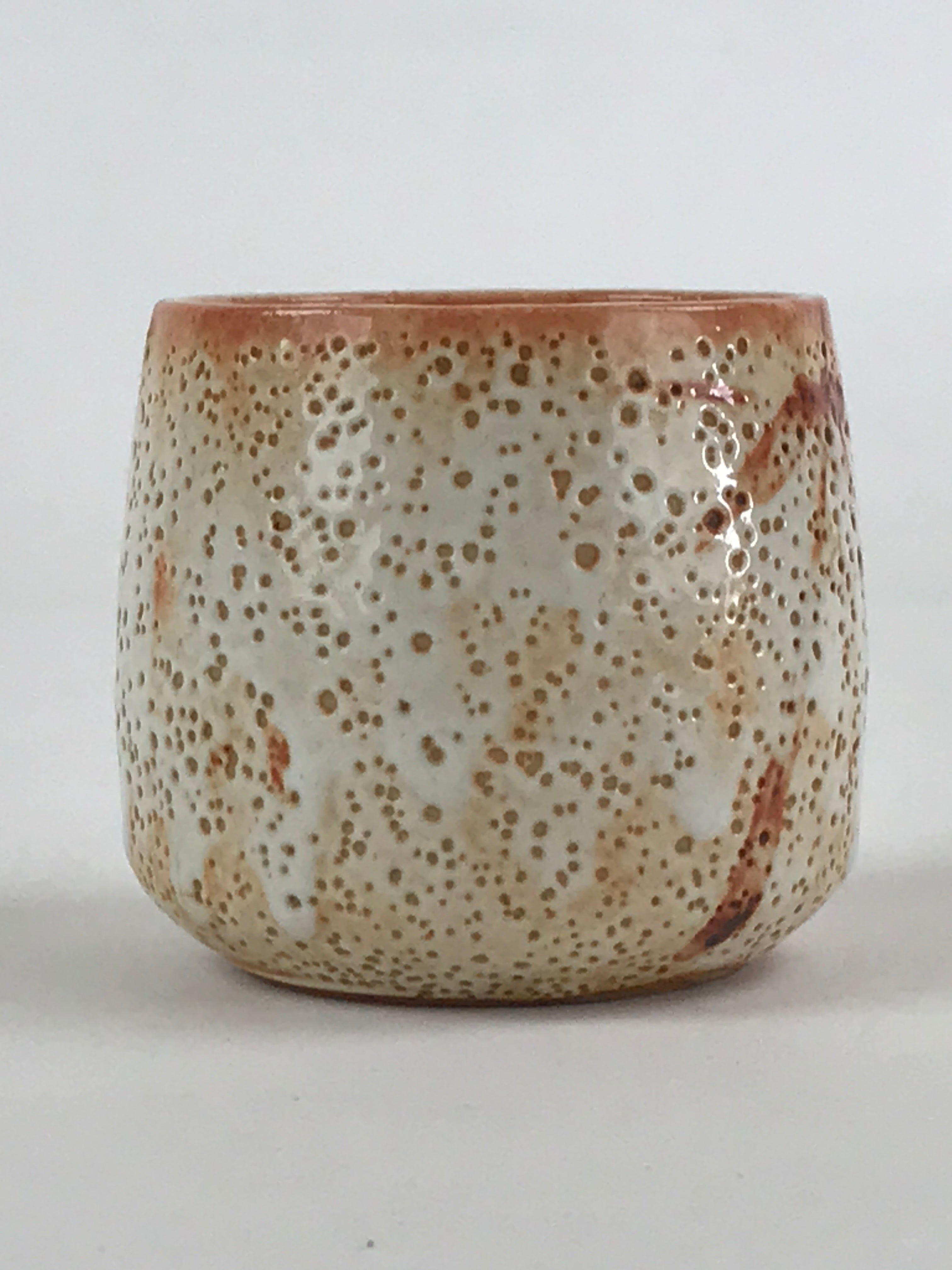 Japanese Shinoware Ceramic Yunomi Teacup Vtg Pottery Bamboo Red Brown TC347