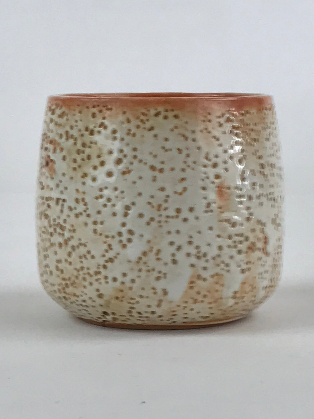 Japanese Shinoware Ceramic Yunomi Teacup Vtg Pottery Bamboo Red Brown TC347