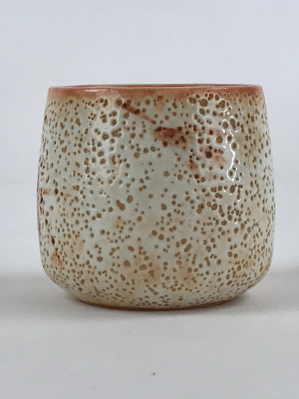 Japanese Shinoware Ceramic Yunomi Teacup Vtg Pottery Bamboo Red Brown TC347