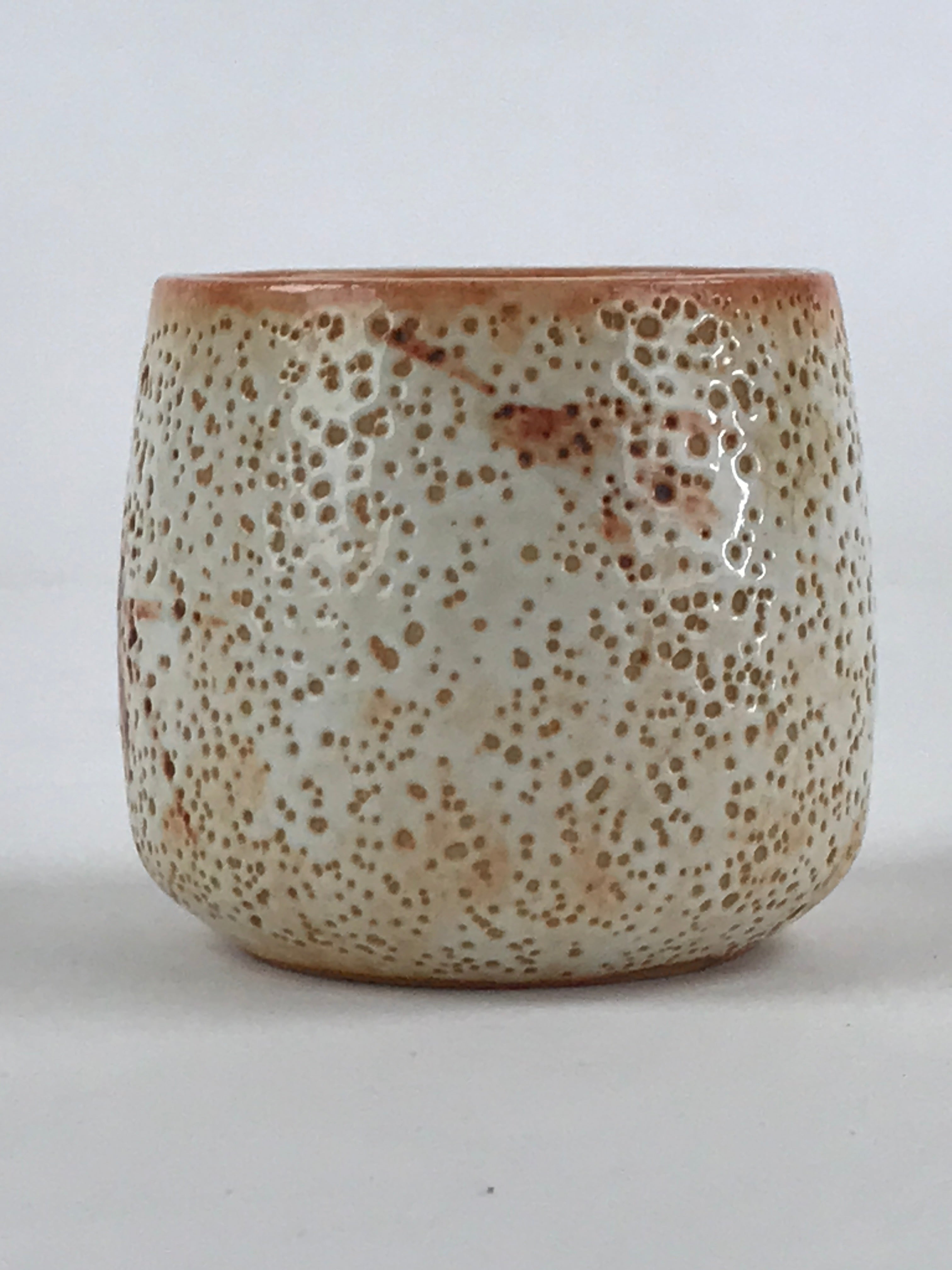 Japanese Shinoware Ceramic Yunomi Teacup Vtg Pottery Bamboo Red Brown TC347
