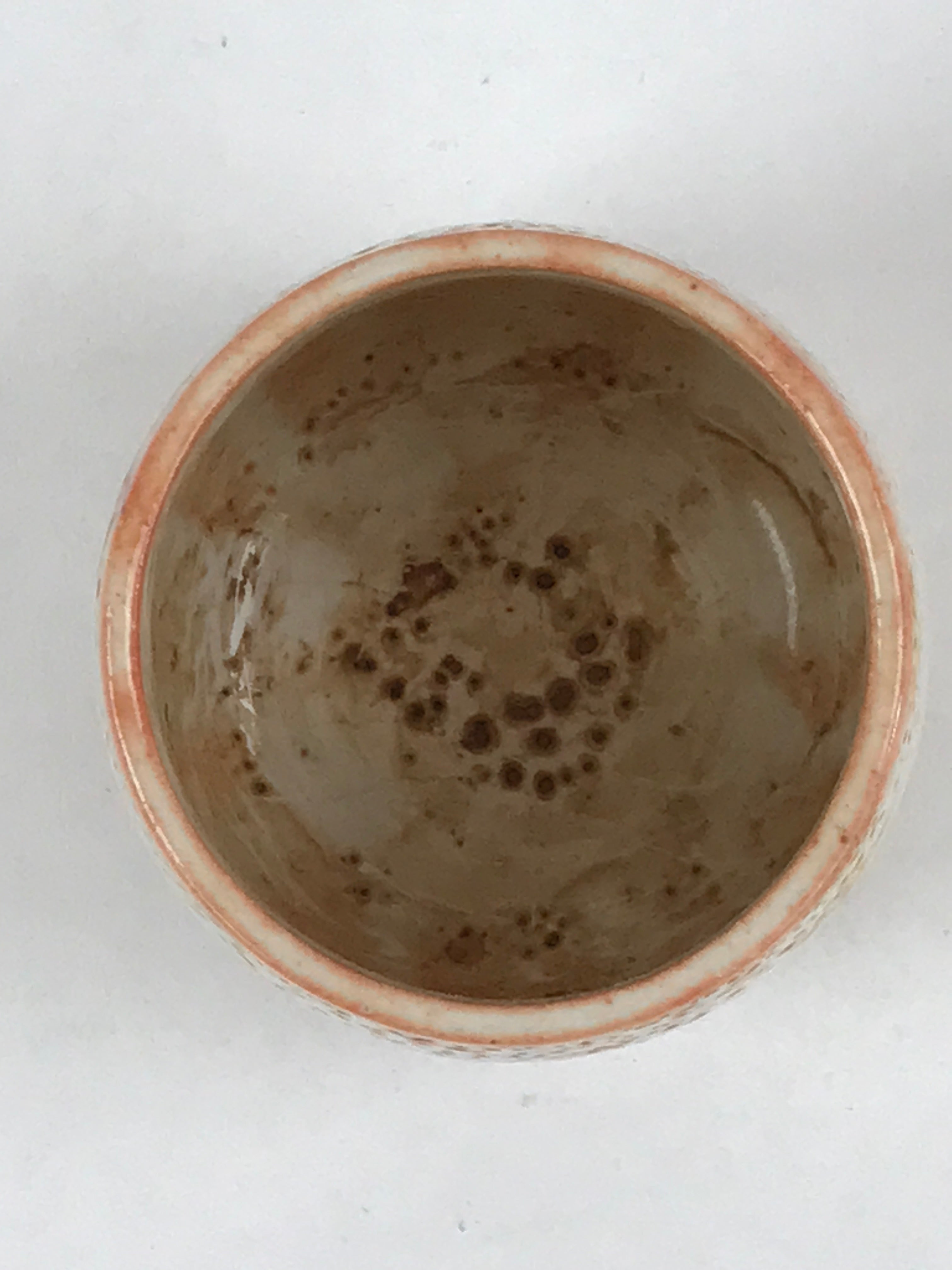 Japanese Shinoware Ceramic Yunomi Teacup Vtg Pottery Bamboo Red Brown TC347