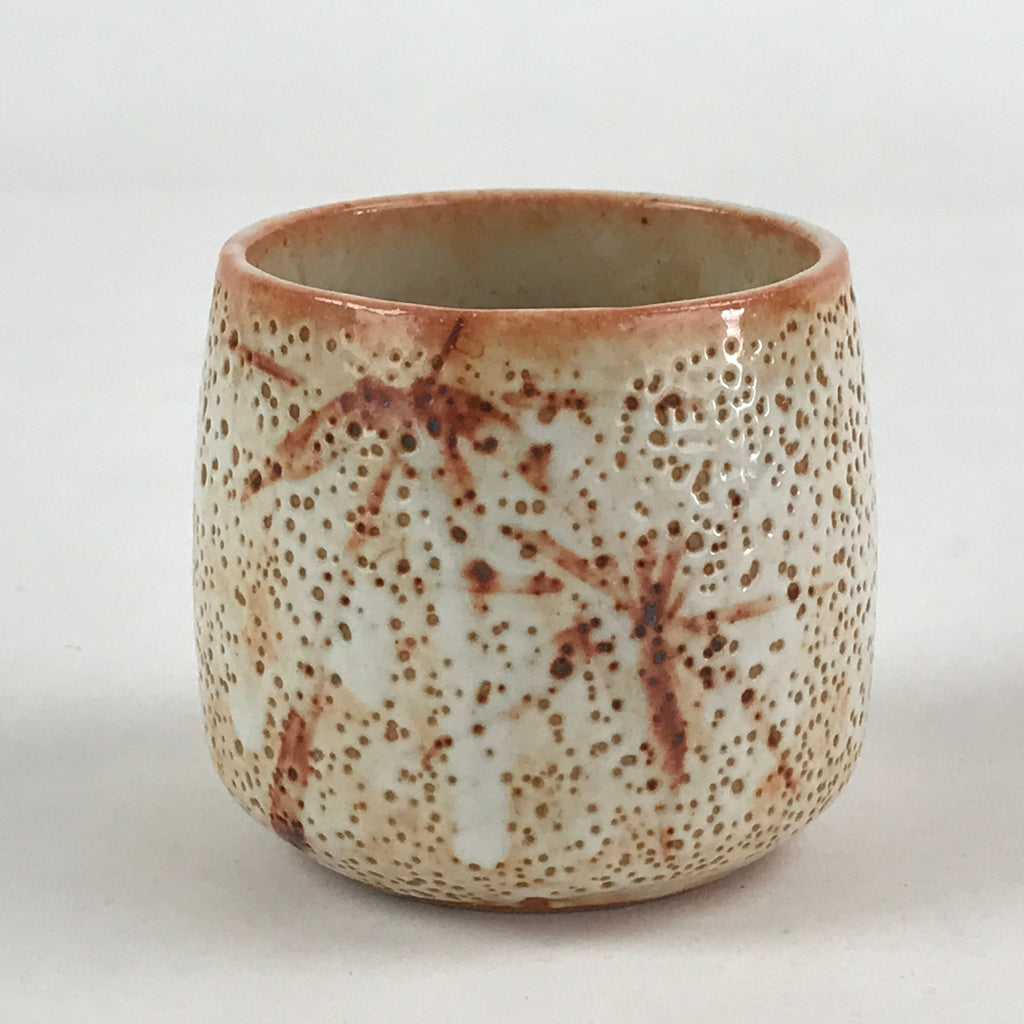 Japanese Shinoware Ceramic Yunomi Teacup Vtg Pottery Bamboo Red Brown TC347