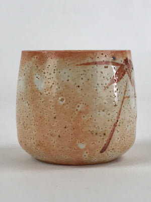 Japanese Shinoware Ceramic Yunomi Teacup Vtg Pottery Bamboo Red Brown TC348