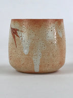 Japanese Shinoware Ceramic Yunomi Teacup Vtg Pottery Bamboo Red Brown TC348