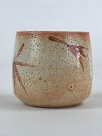 Japanese Shinoware Ceramic Yunomi Teacup Vtg Pottery Bamboo Red Brown TC348