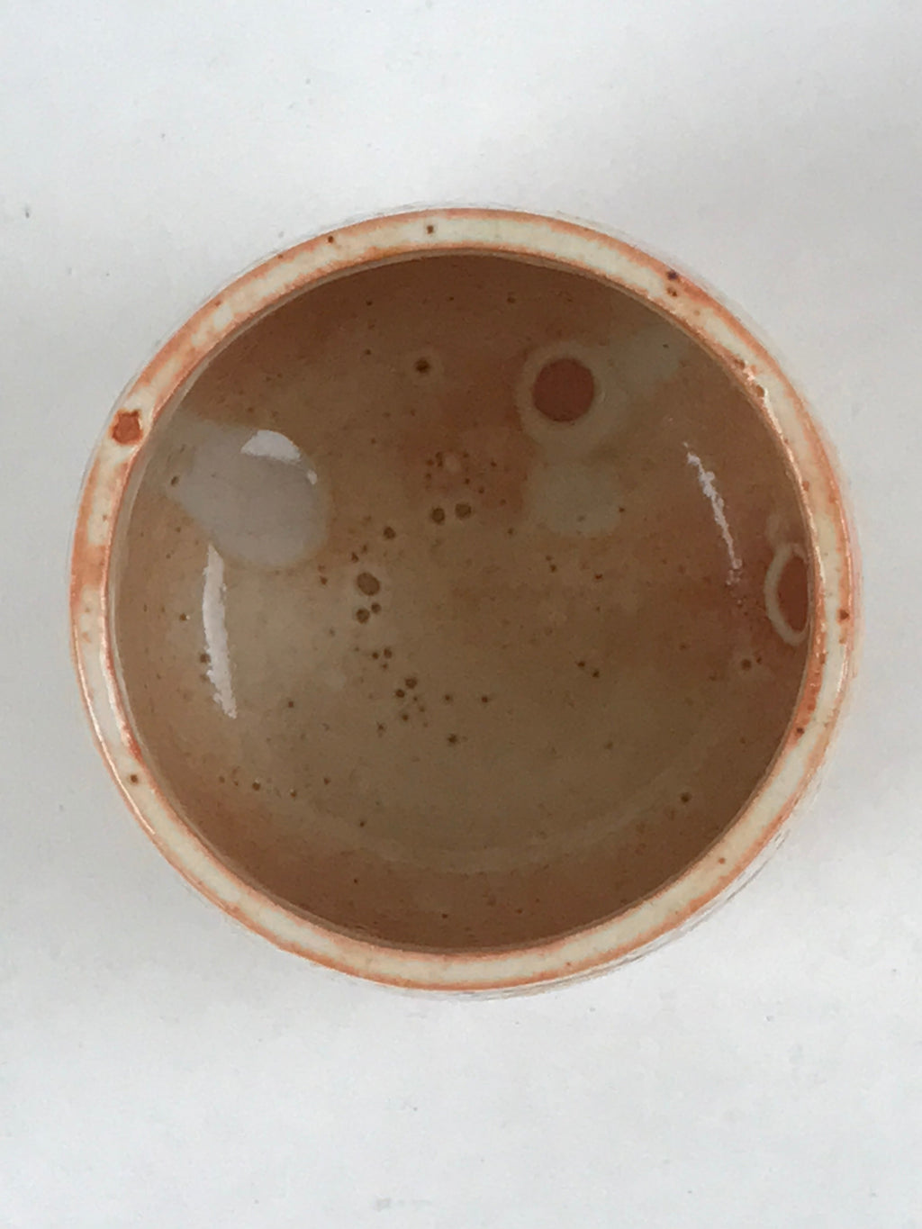 Japanese Shinoware Ceramic Yunomi Teacup Vtg Pottery Bamboo Red Brown TC348