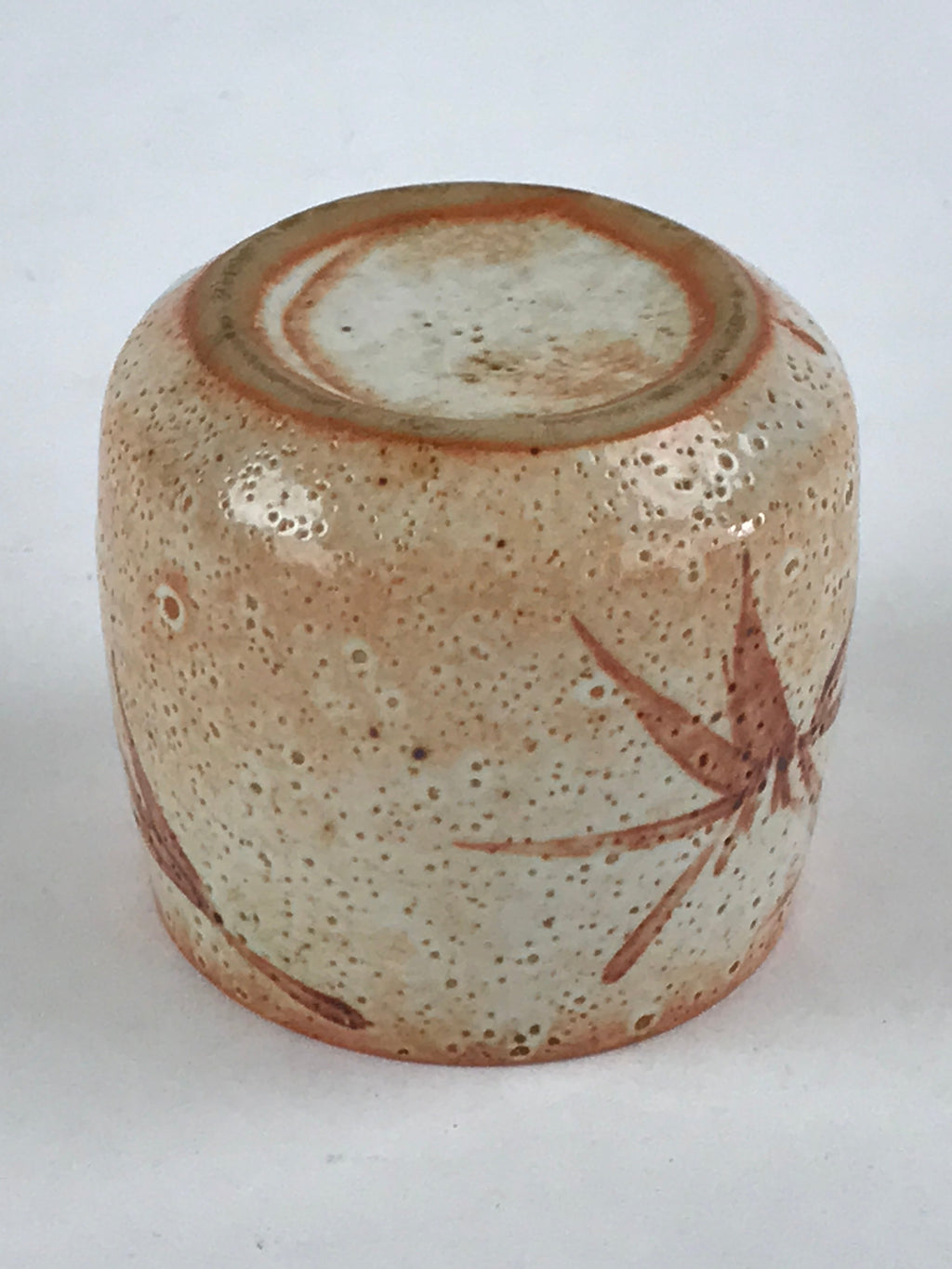 Japanese Shinoware Ceramic Yunomi Teacup Vtg Pottery Bamboo Red Brown TC348