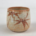 Japanese Shinoware Ceramic Yunomi Teacup Vtg Pottery Bamboo Red Brown TC348