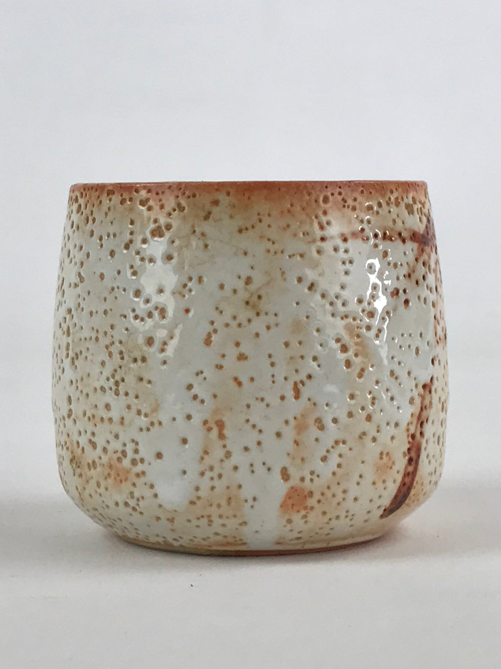 Japanese Shinoware Ceramic Yunomi Teacup Vtg Pottery Bamboo Red Brown TC349