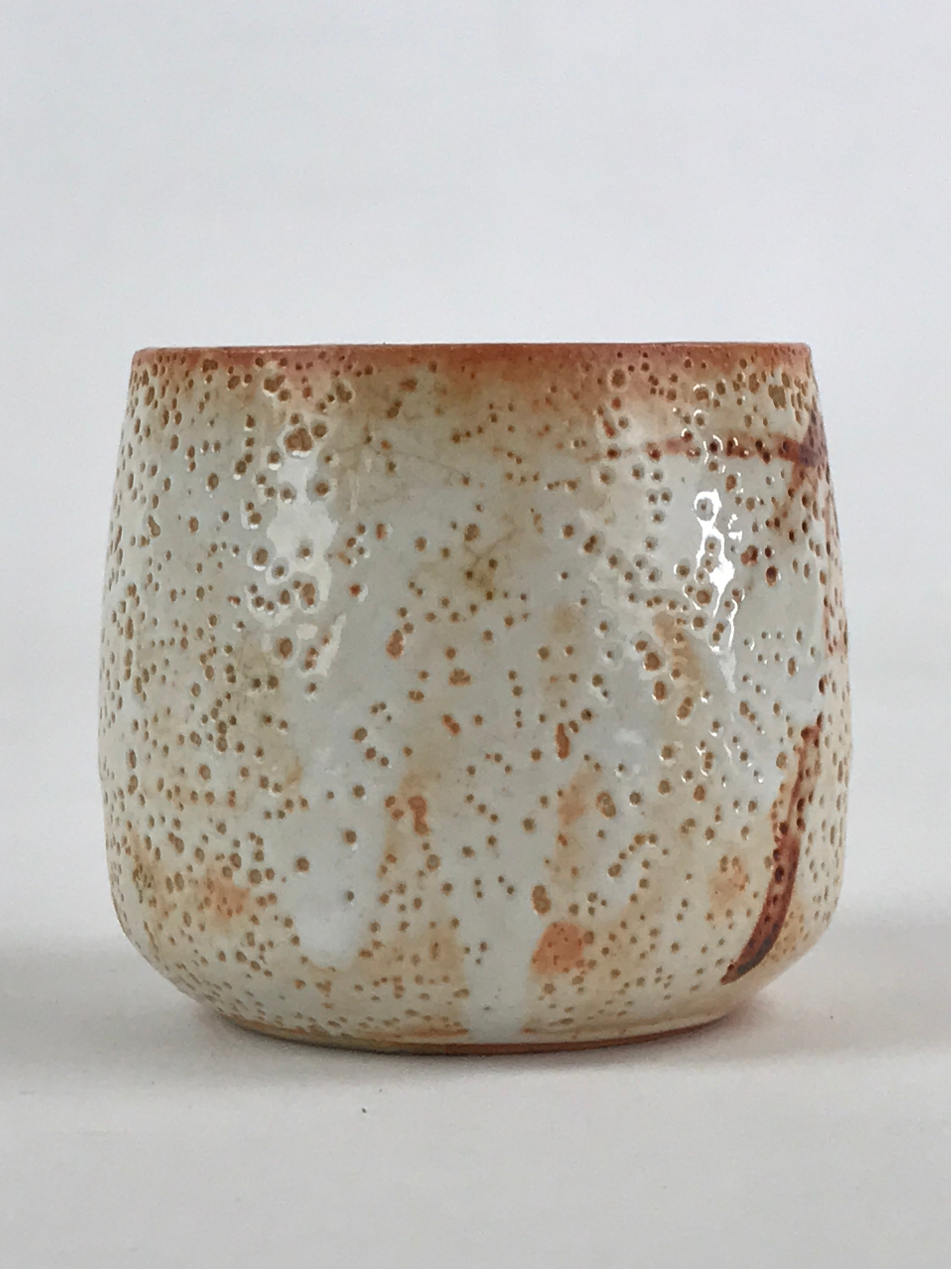 Japanese Shinoware Ceramic Yunomi Teacup Vtg Pottery Bamboo Red Brown TC349